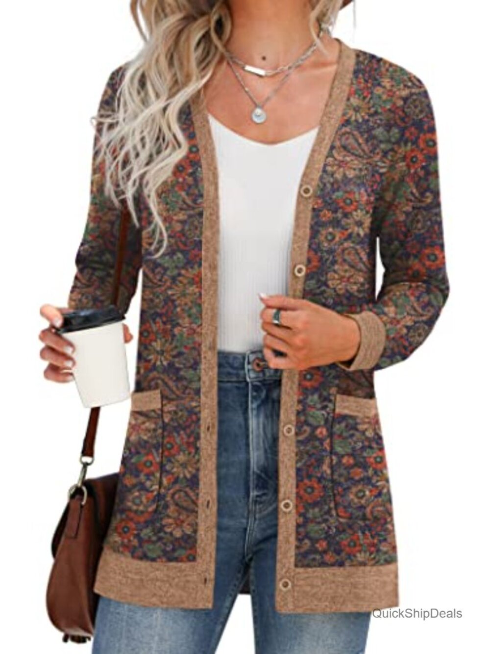 Women's Long Sleeve Open Front Cardigan Button Down Ribbed Lightweight Knit